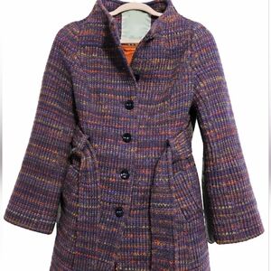 Beth Bowley Anthropologie Multicolor Wool Tweed Coat Jacket Sz Medium